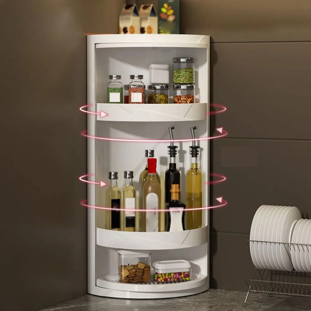 Scaffali for scaffali cosmetici for armadietti angolari impermeabili con ripiano triangolare rotante a 3 strati for la cucina del bagno per soggiorno, camera da letto