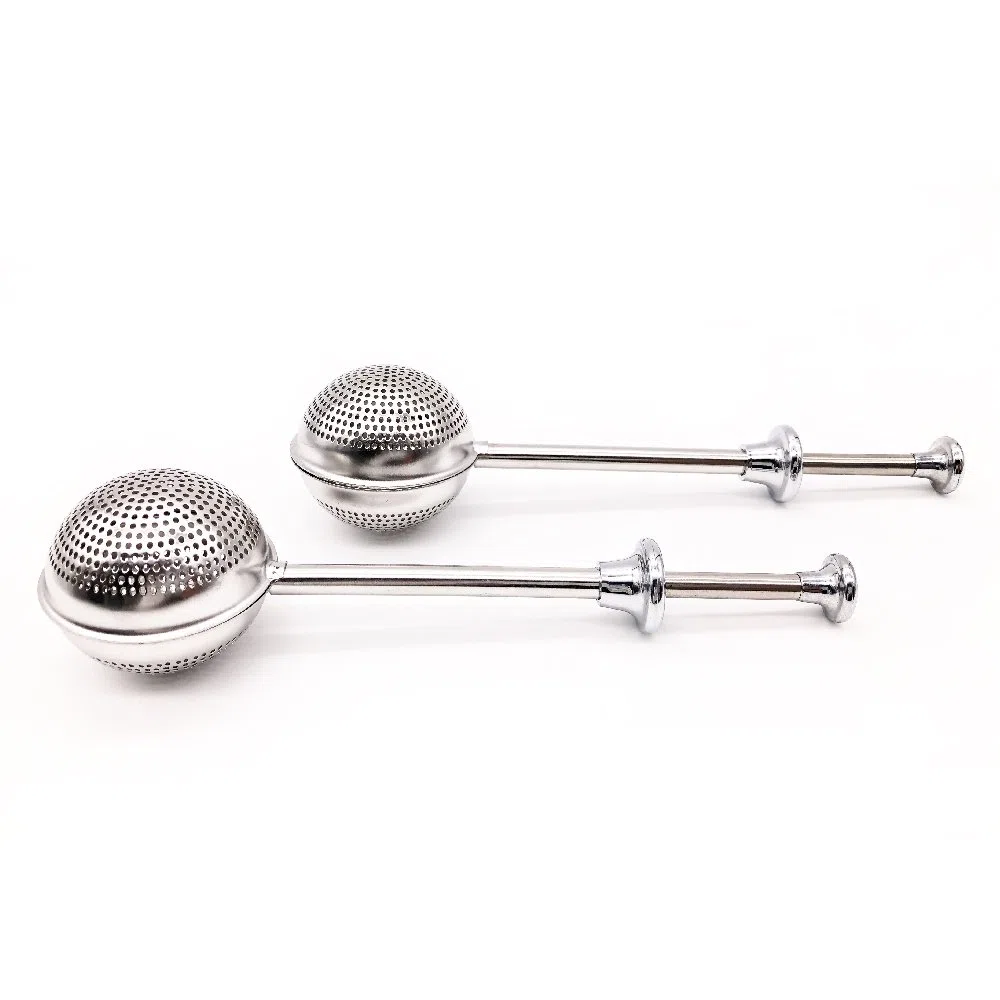 Infusore per Tè a Sfera,Forma Di Palla Spinta Stile Colino per tè Acciaio Inossidabil Filtro de Tè,con Manico Lungo(Set di 2)