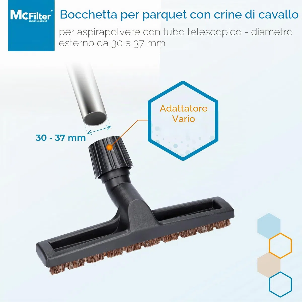 McFilter I Ugello universale per parquet 30 37 mm con attacco vario, larghezza: 300 mm, adatto per Miele, Bosch, Siemens, Kärcher, AEG, Bomann, Rowenta, Nilfisk, Privileg, bocchetta per pavimenti