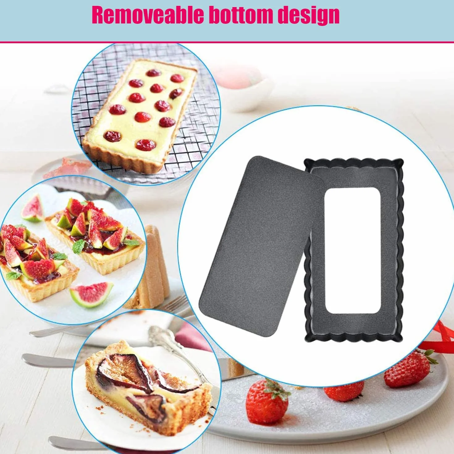 Stampo per torta rettangolare, fondo rimovibile, antiaderente, per biscotti e muffin, formato quadrato, 36,5 x 14,5 x 3 cm