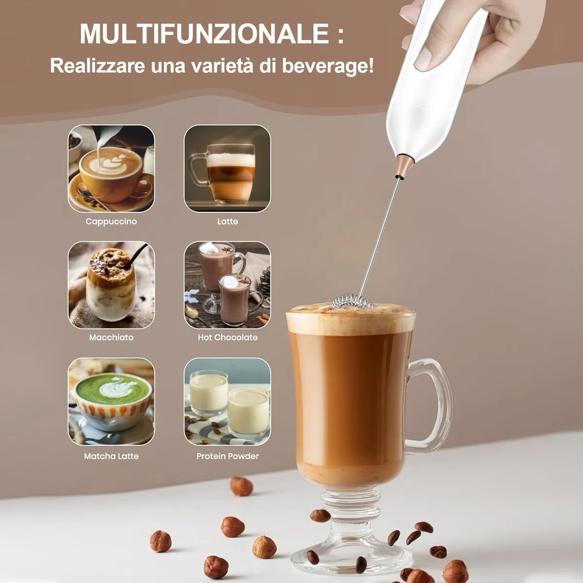 2 Pezzi Frullatrice Elettrica per Caffè al Latte, Funziona a Batteria, Frullatrice Elettrica Latte con Supporto in Acciaio Inossidabile, per Latte, Cappuccino, Caffè