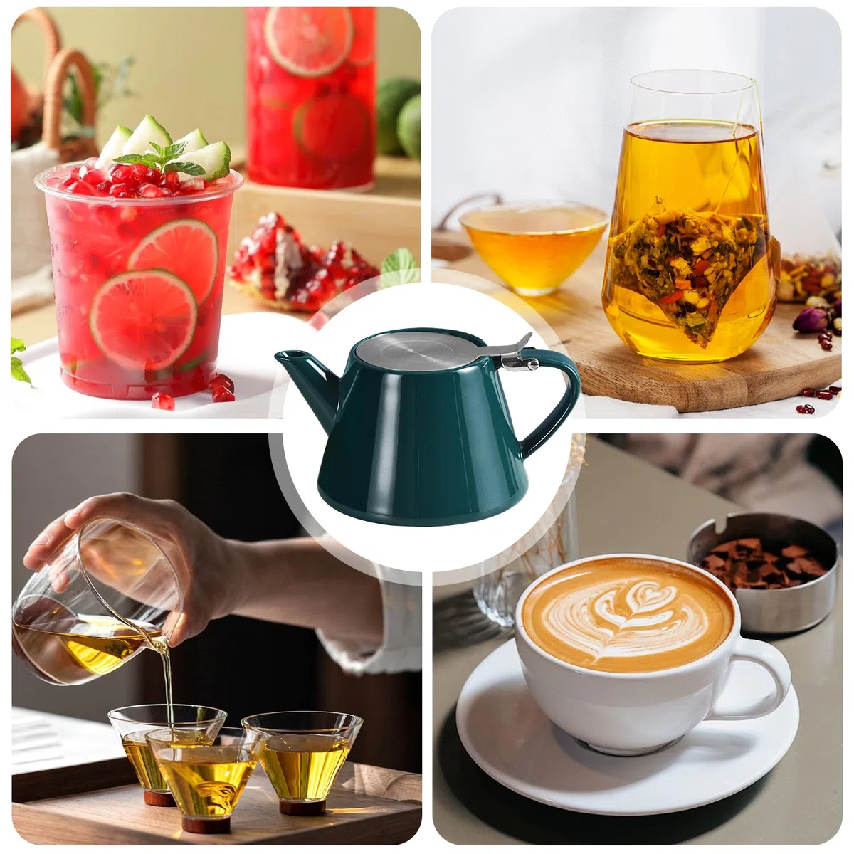 Teiera con filtro in acciaio inox, 500 ml, infusore a maglia fine, teiera in porcellana con colino da tè rimovibile in acciaio inox, teiera isolante in ceramica per un piacere più lungo del tè (verde