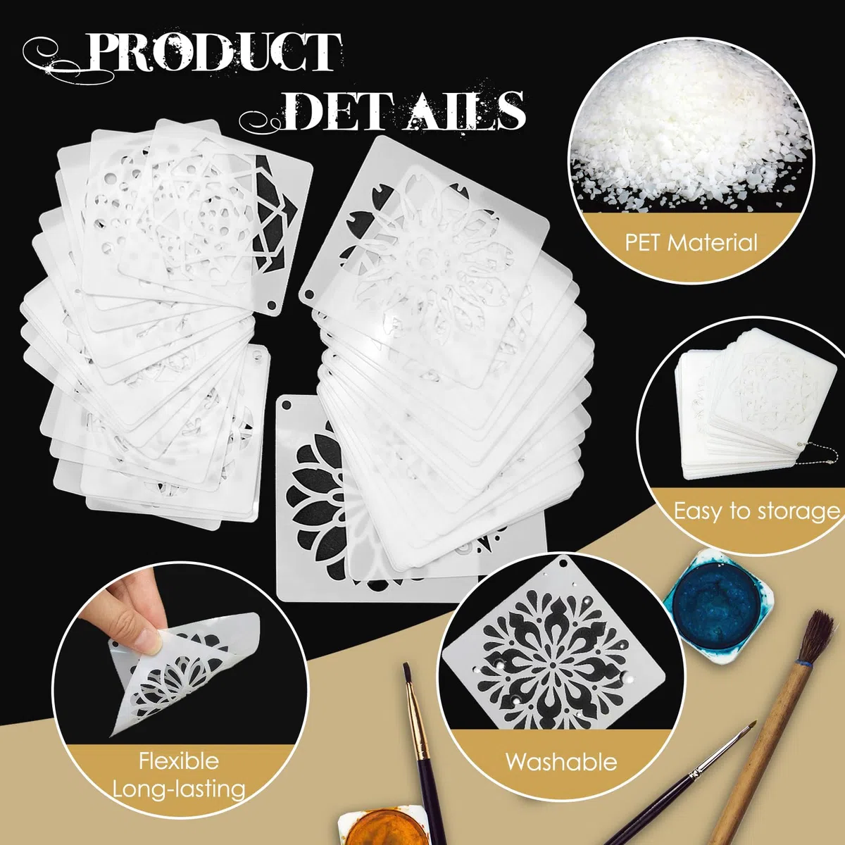56 Pezzi Stencil Mandala per Pittura, Art Modello Piccoli da Muro da Pitturare, Geometrici Stencils Diseños Riutilizzabile per Mobili Legno Tessuti Decor, 9cm e 7,6cm