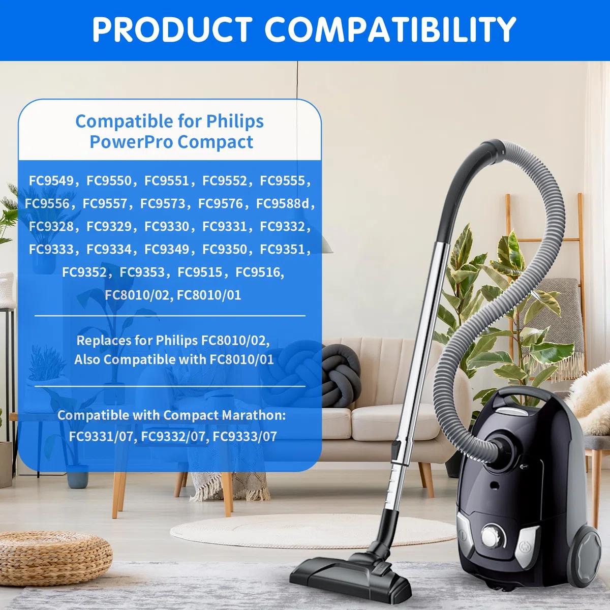 5 pezzi Filtro Aspirapolvere per Philips PowerPro Compact, PowerPro Active et Marathon Compact, Adatto per FC9331, FC9332, FC8010/02, FC8010/01,etc