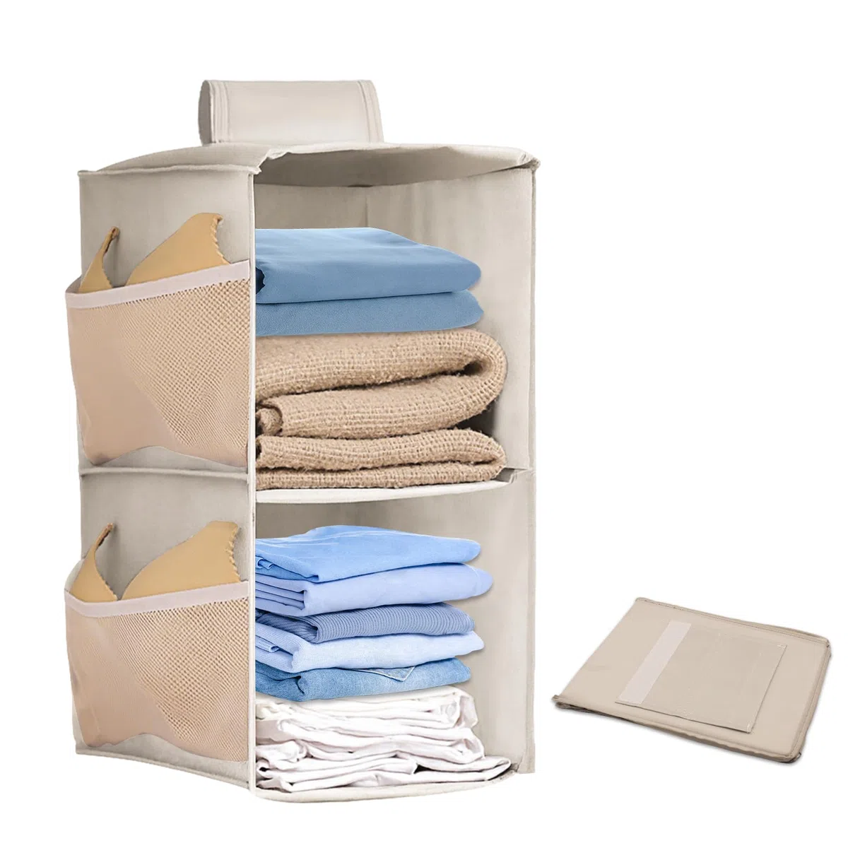 Organizer Armadio da Appendere Pieghevole, Portatutto con 2 Scomparti e 6 Tasche a Rete, Portattuto da Appendere per Camera da Letto, per Maglioni, Cappelli, Calzini
