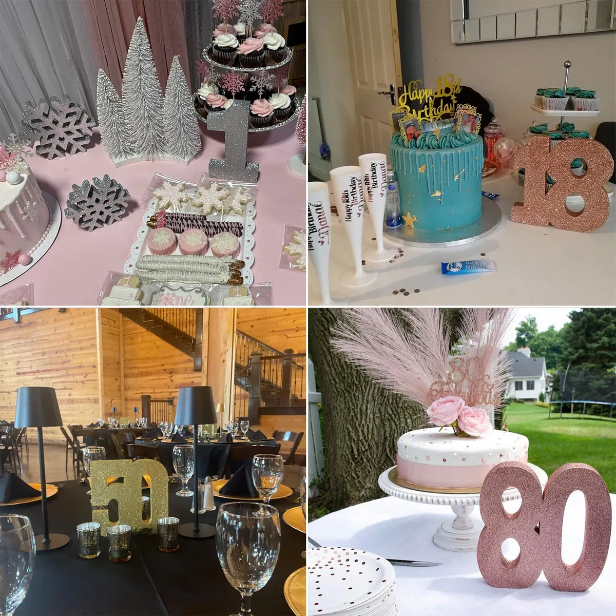 Decorazione da tavolo glitterata numero 100 in oro rosa, decorazione da tavola, centrotavola per centesimo compleanno