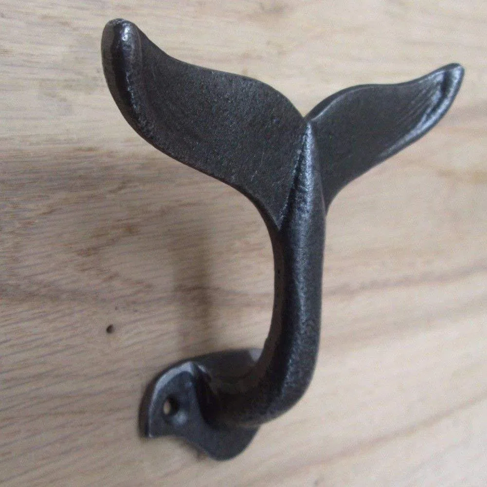 Gancio da parete in ghisa, a forma di coda di balena, decorativo, per appendere cappotti, vestiti, cappelli, espositori