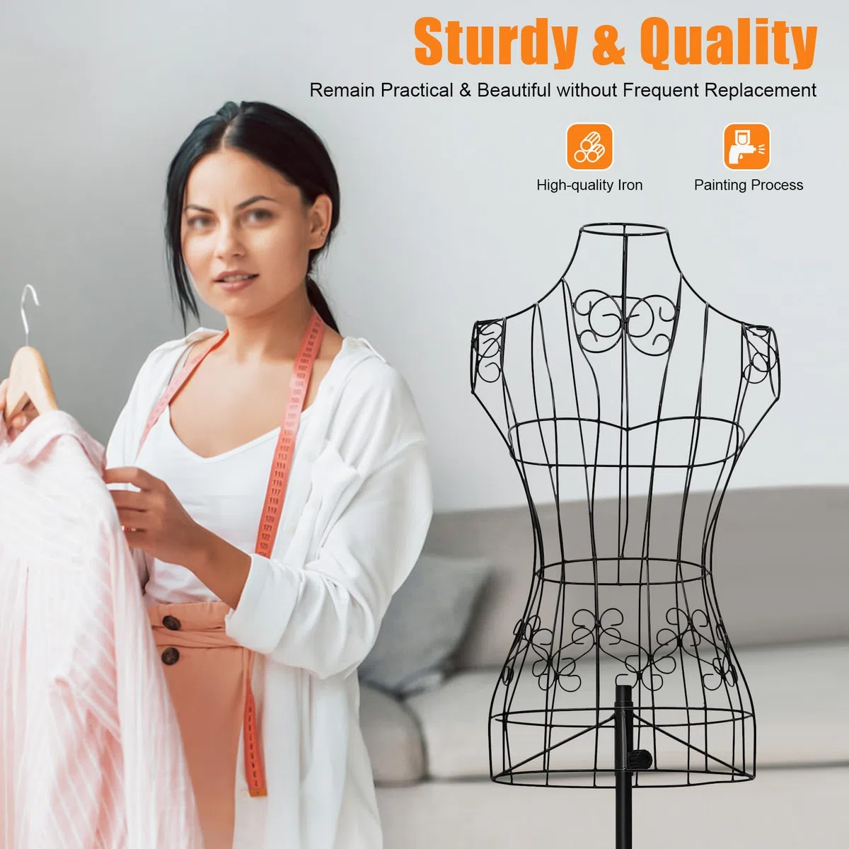 Manichino da sartoria, da donna, regolabile, 140 – 160 cm, per abiti e boutique, nero