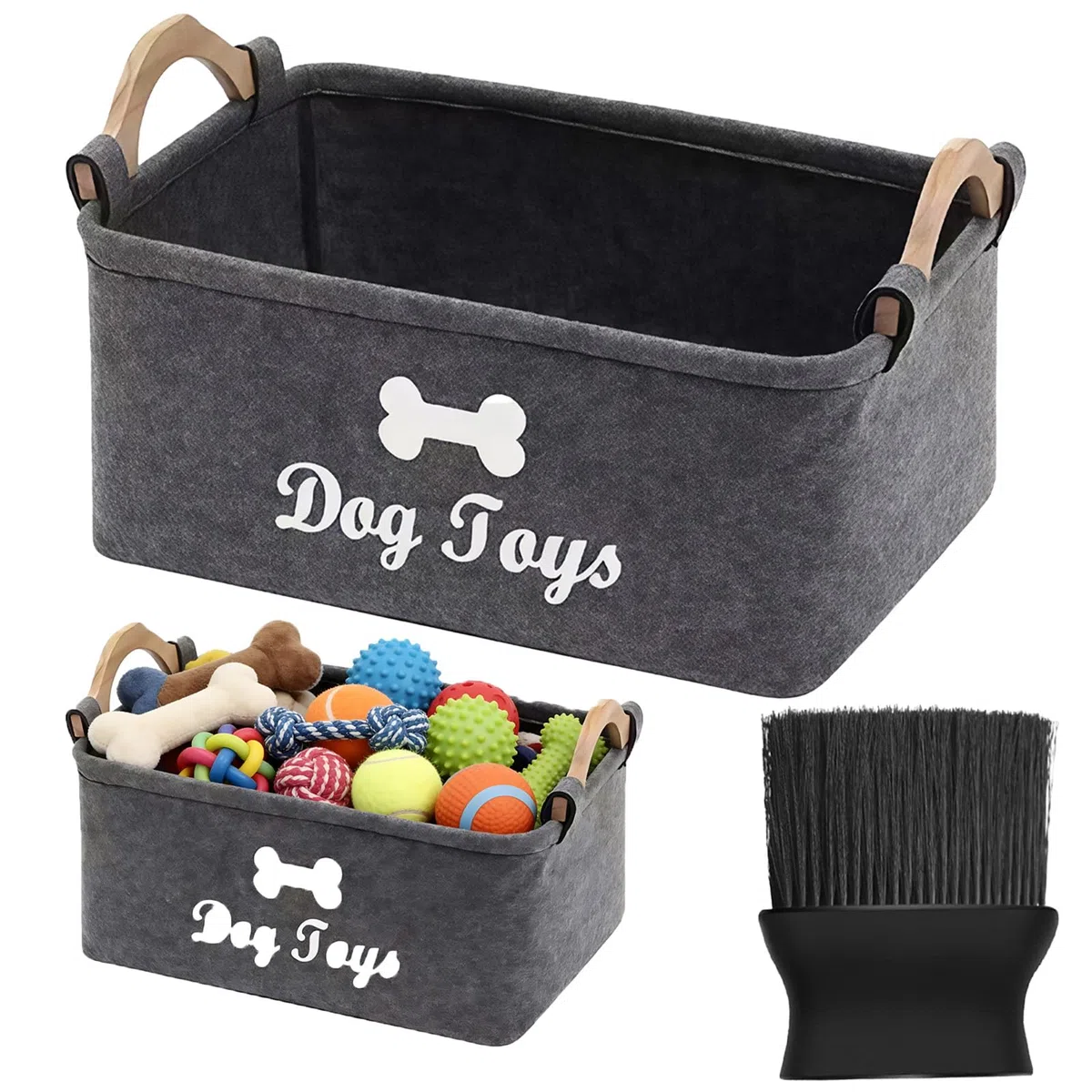 Cestino per giochi per cani, 38x25x18 cm, in materiale feltro, con manico e design a ossa, perfetto per soggiorno, camera e giardino