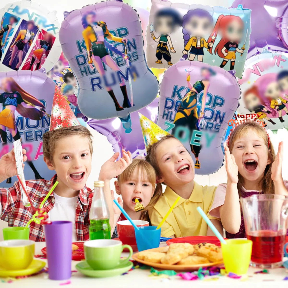 9 Pezzi Huntrs Kit Compleanno Ragazzi Ragazze, Kit Palloncini Decorazioni, Palloncini Decorazioni per Festa di Compleanno Bambini