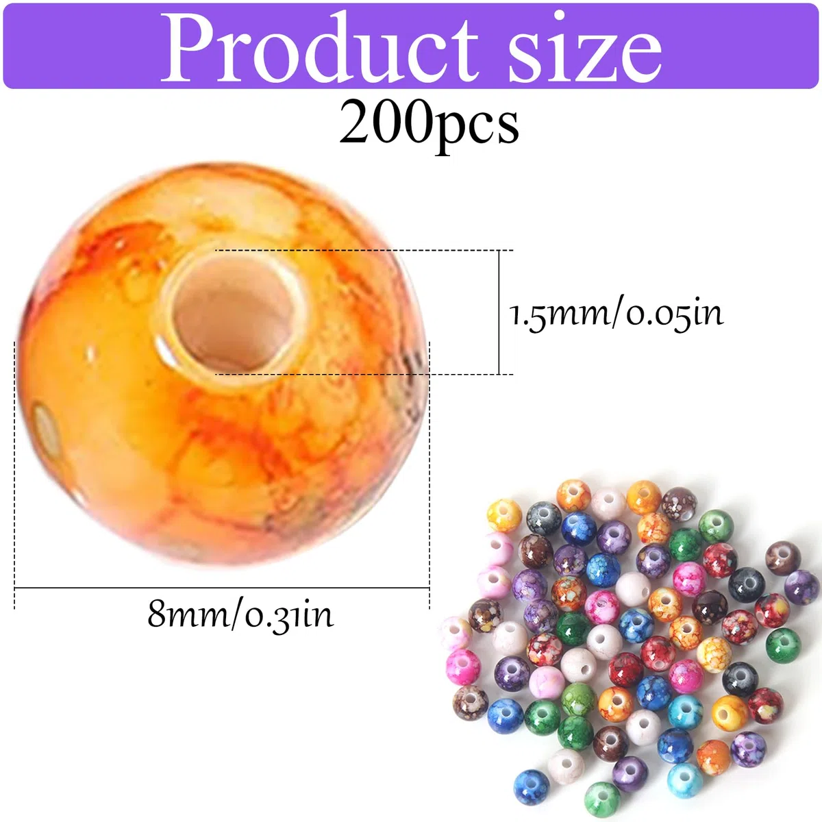 200 Pezzi 8mm Perline per Bigiotteria Fai Da Te, Perline per Braccialetti, Colorate Beads Tonde Set, Kit Braccialetti Fai Da Te per Bigiotteria Gioielli Collane Adulti Artigianato DIY