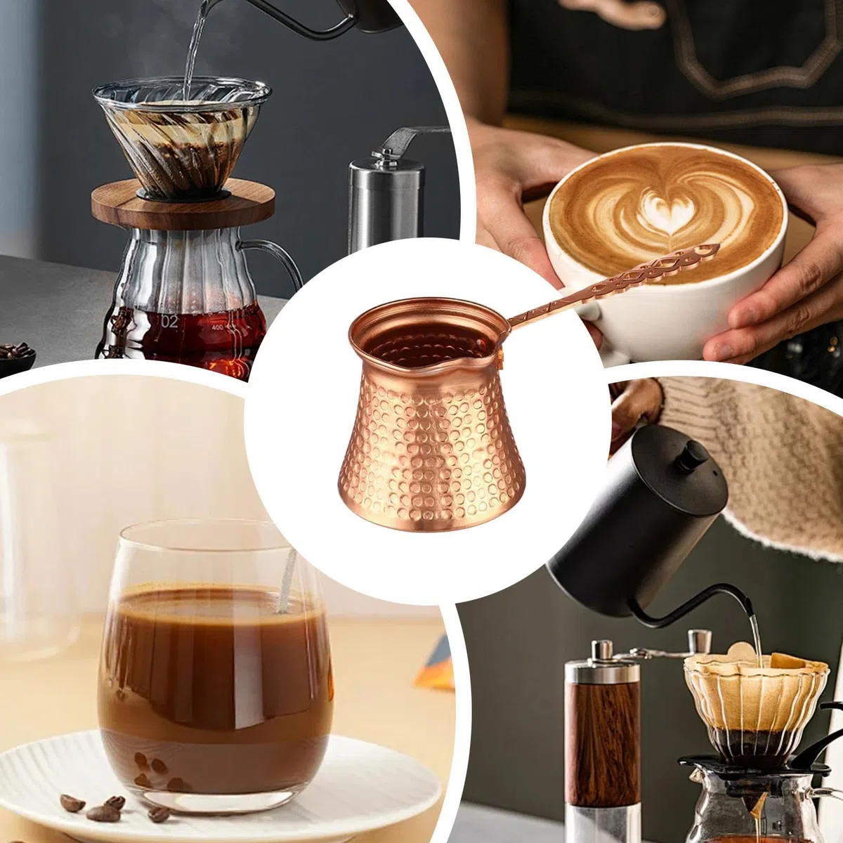 Caffettiera turca vintage in rame con bocca larga per pentola araba