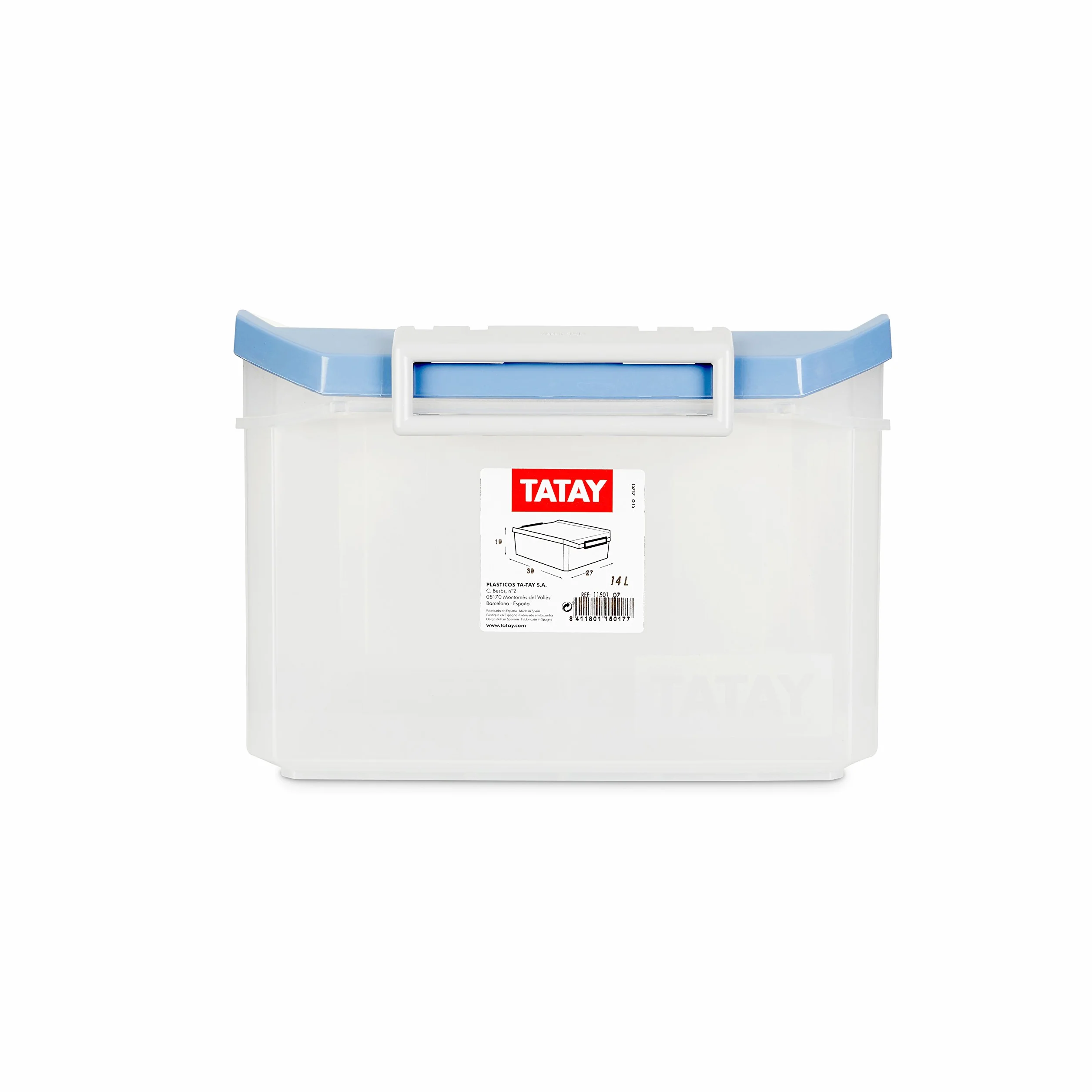 TATAY Scatole Plastica con Coperchio 14 L Multiuso - Classic | Coperchio con Cerniera Incluso | Manici Ergonomici in ABS | Design Impilabile e Resistente | Plastica BPA Free | 27x39x19 cm, Blu