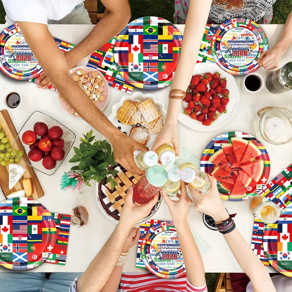 Set di 40 bandiere del mondo, stoviglie per feste di compleanno, con piatti di carta, decorazioni per feste per 10 ospiti