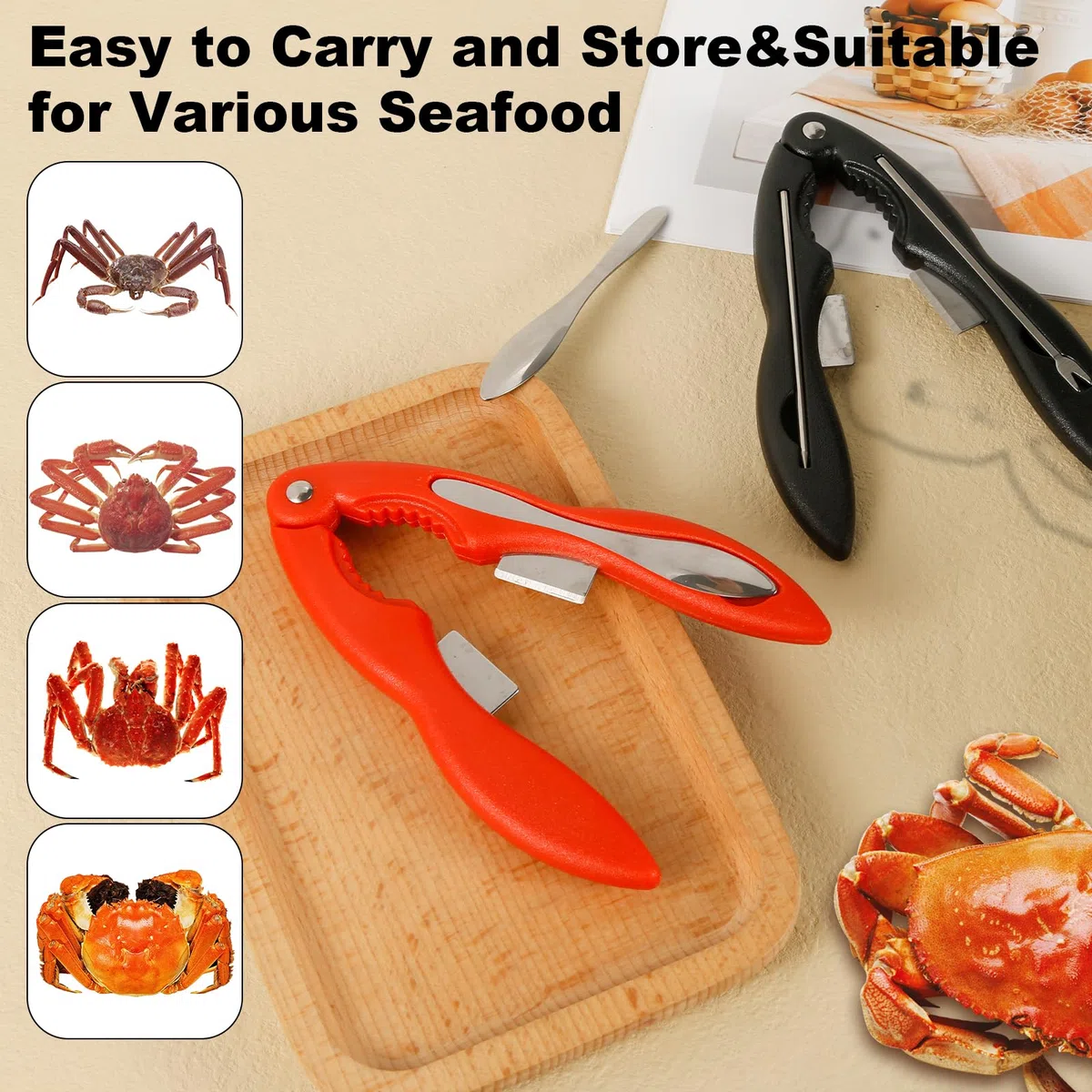 8pz Set di Strumenti per Frutti di Mare, Lobster Cracker Multifunzionali Utile 3 in 1 Cracker per Aragosta Forte Strumenti per Mangiare Granchio Cracker Chele di Granchio per Zampe di Granchio