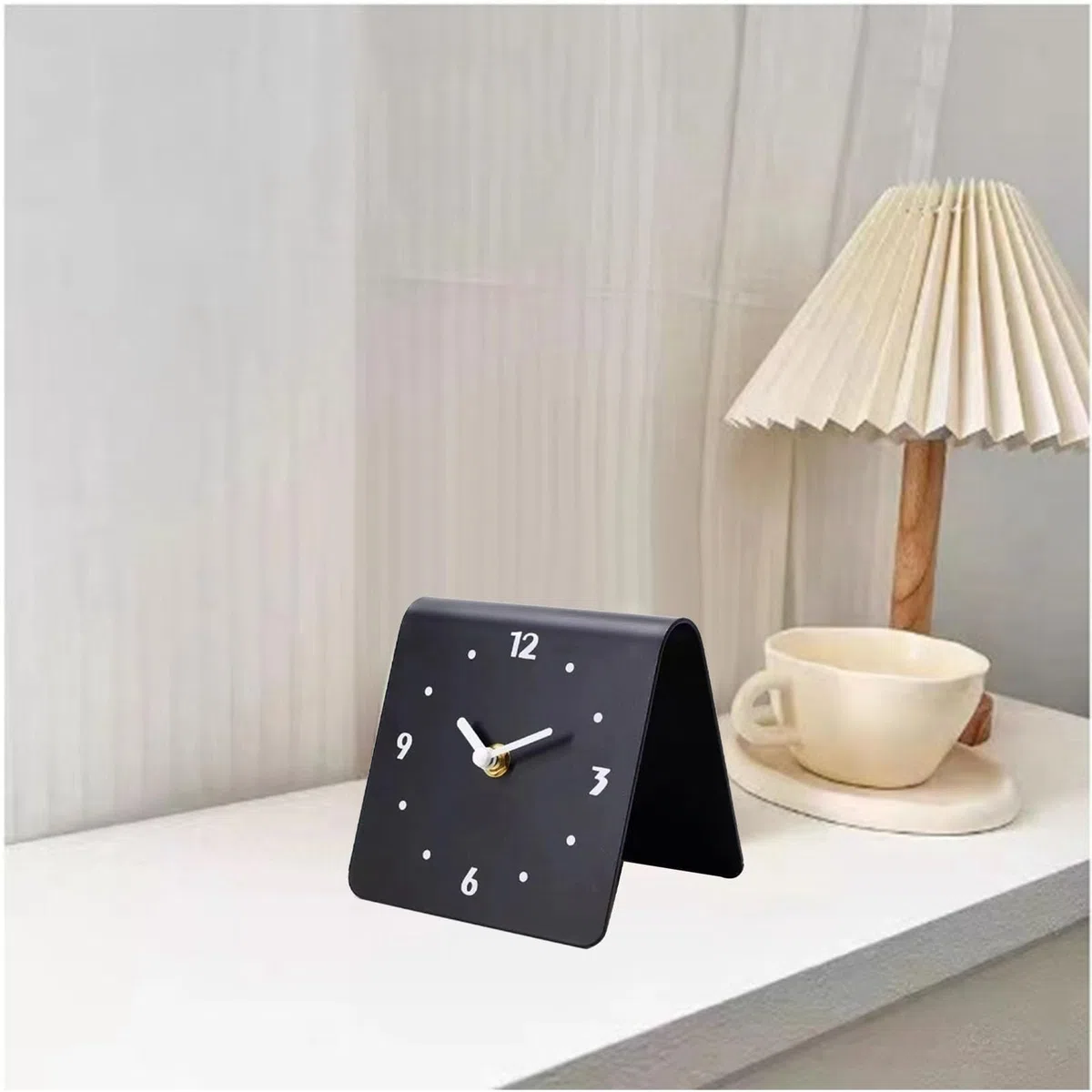 Orologio da Tavolo Analogico Silenzioso, Mini Design con Mensola, per Camino, Scrivania, Camera da Letto, Soggiorno, Nero