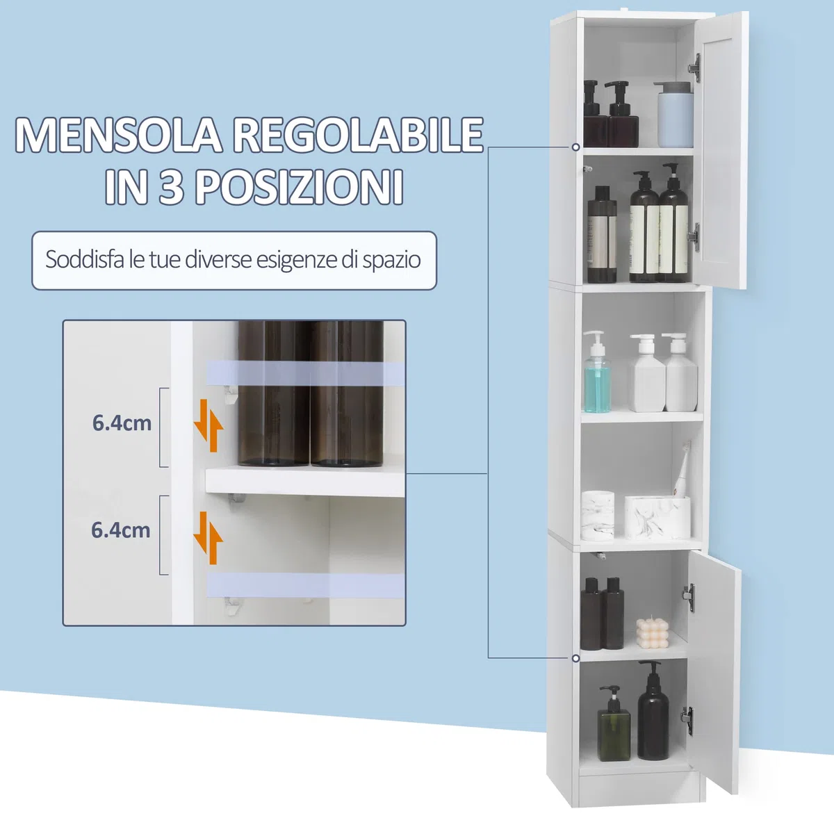 kleankin Colonna Bagno Salvaspazio con Specchio e Apertura a Pressione, Mobile da Bagno Multiuso in Legno, 30x28x170cm, Bianco