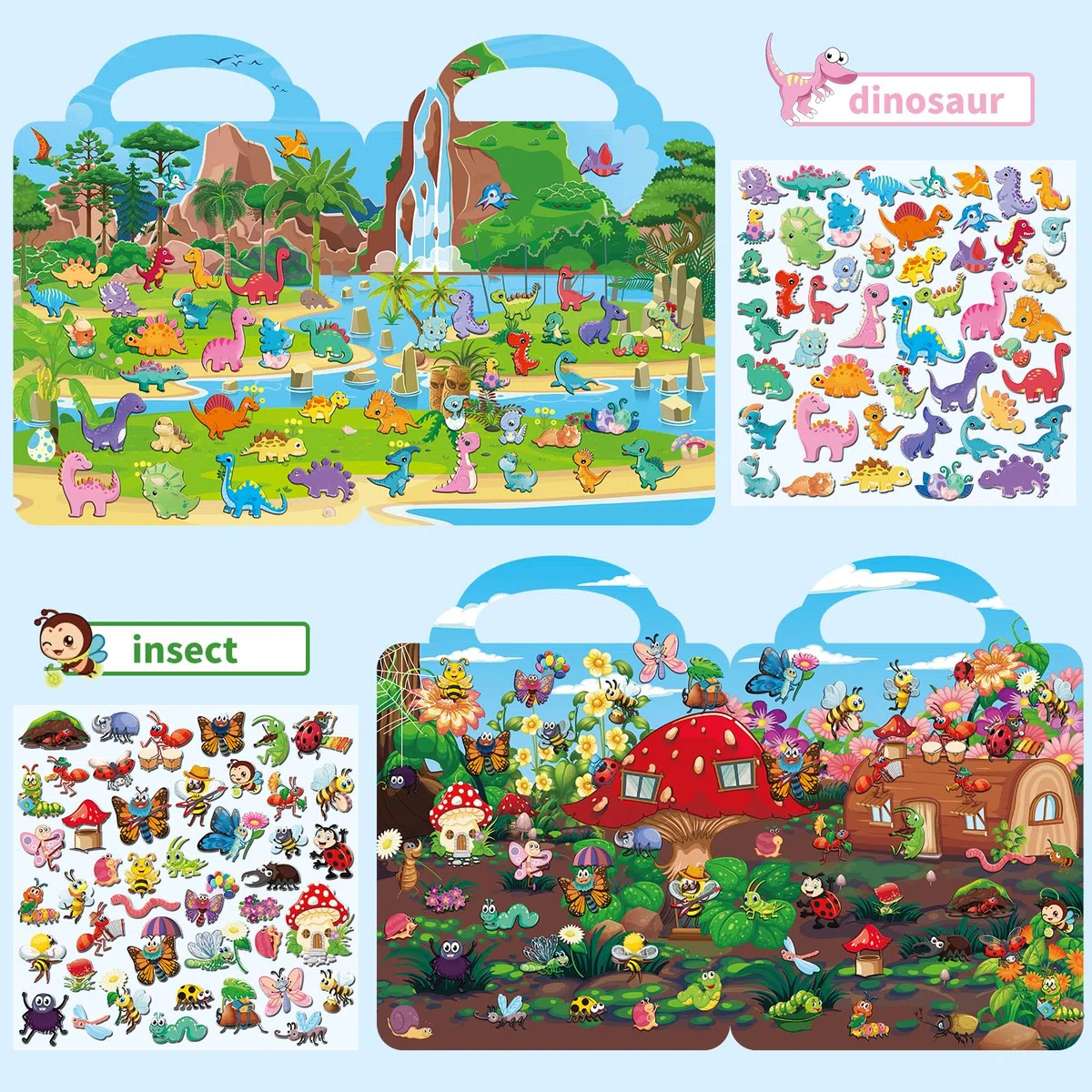 Kalysky 6 libri adesivi riutilizzabili, 250+ adesivi 3D per bambini 2-4, Nuovo tema-città, animali domestici, costruzioni, libri di attività adesivi, giocattoli educativi, regali di compleanno