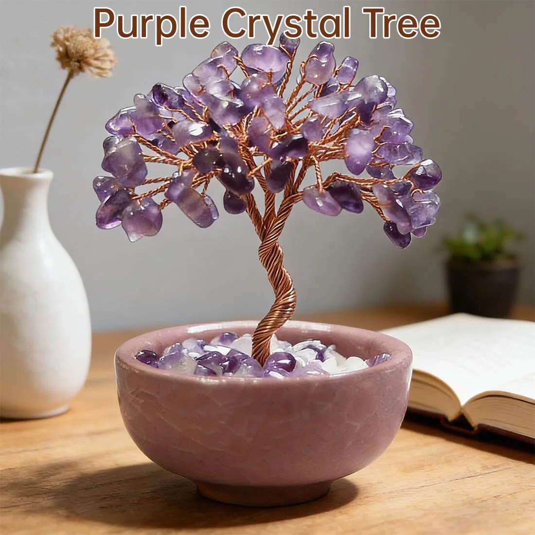 Albero della Vita in Ametista con 63 Cristalli - Feng Shui Albero della Fortuna, Idee Regalo Donna Valentino, Decorazione Casa Ufficio con Scatola
