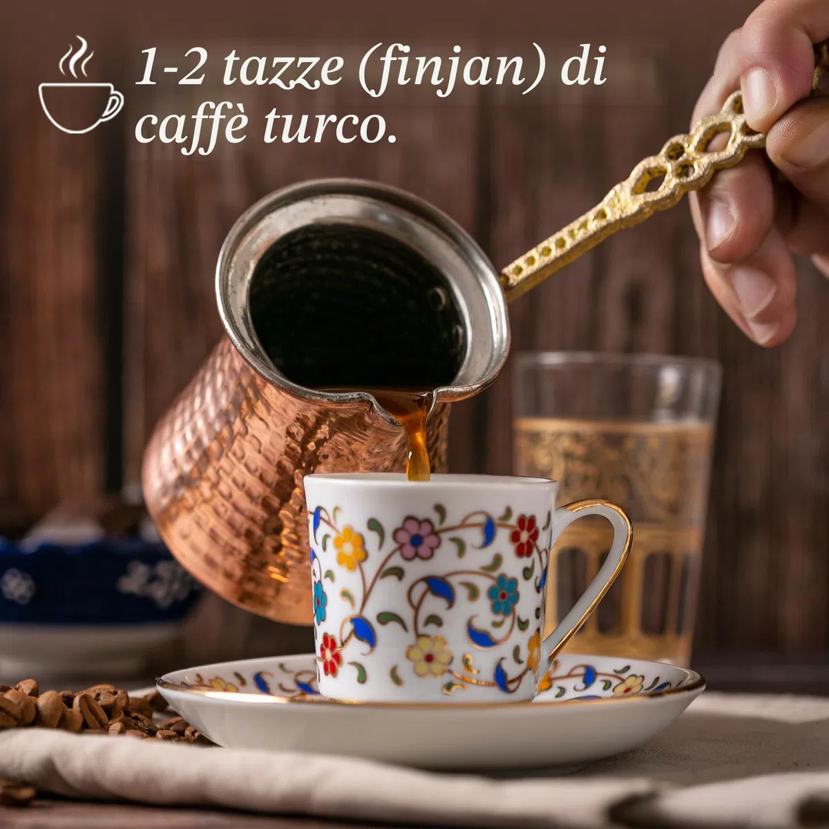 CRYSTALIA - Caffettiera turca in rame, realizzata a mano, in rame Cezve, per caffè turco, arabo, greco, martellata a mano, 200 ml