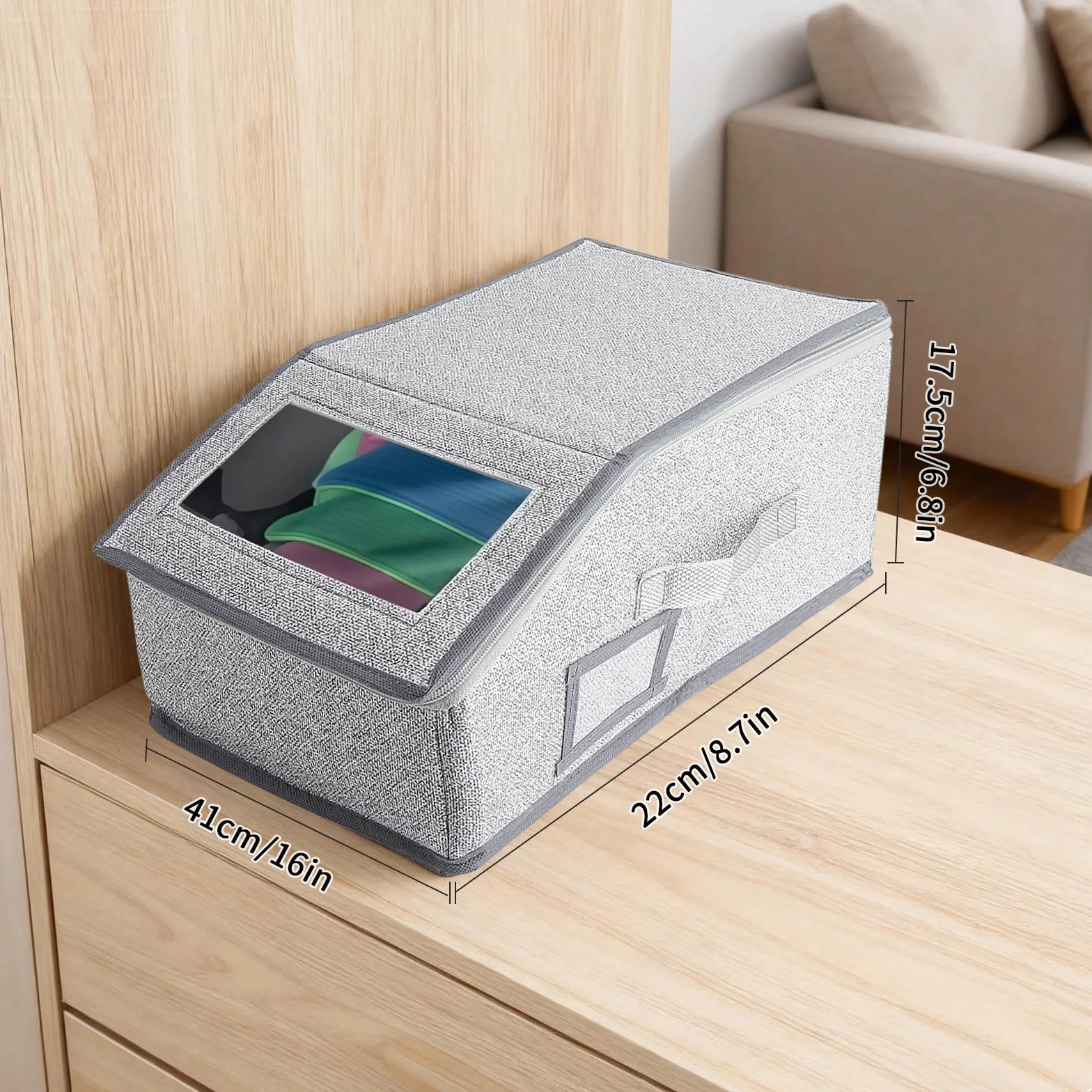 Scatola Porta Cappelli con Finestra Trasparente – Contenitore Pieghevole e Impilabile in Tessuto, Organizzatore Armadio Anti-Polvere, Scatola Salvaspazio per Cappelli, Vestiti e Accessori
