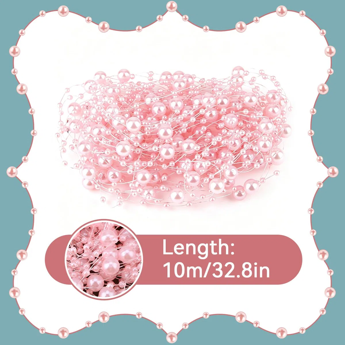 Decorazione con ghirlanda di perle, 10 Metri Artificiale Ghirlanda Fili Perline, Filo con Perle rosa per natalizie Matrimonio decorazione