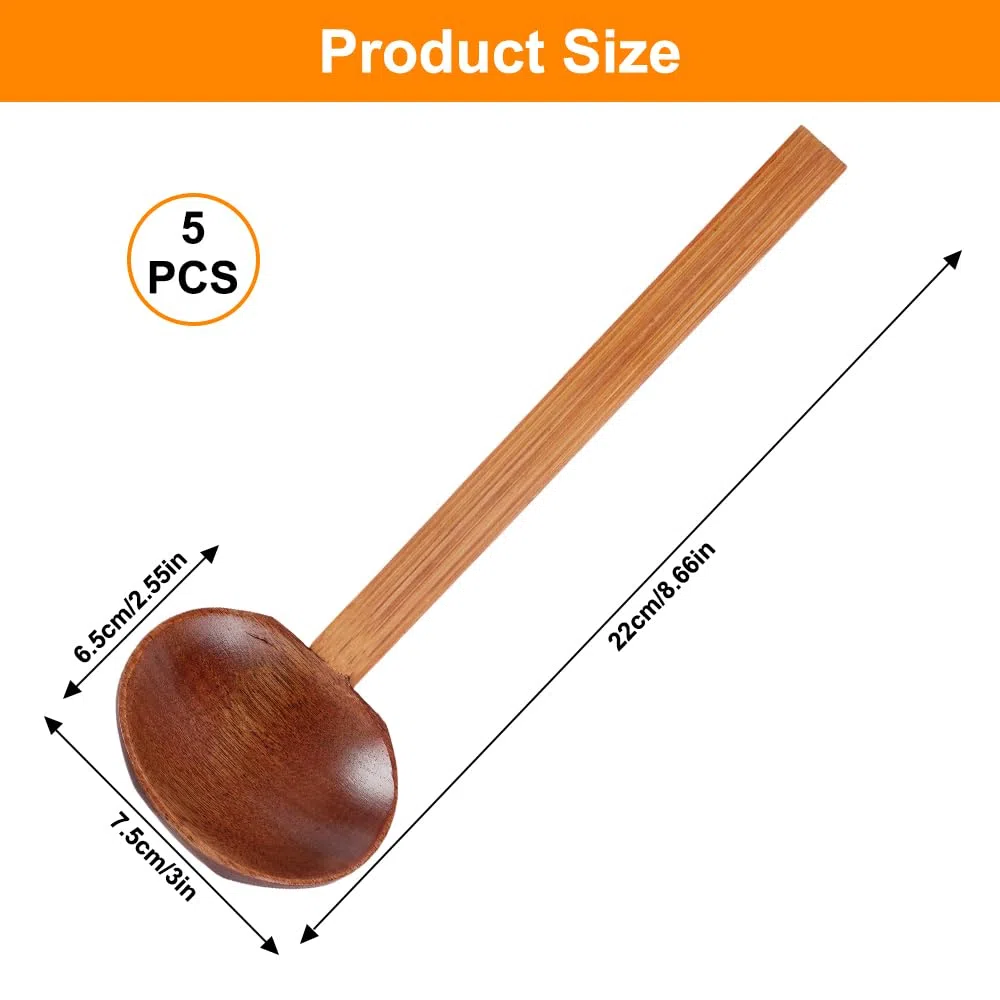 5 Pezzi Grandi Cucchiai da Zuppa in Legno, 22 cm Naturale Cucchiaio in Legno a Gusto Lungo Ramen, Cucchiaio Ramen Manico Giapponese per la Zuppa di Porridge Lamian Noodles Hot Pot Famiglia Ristorante