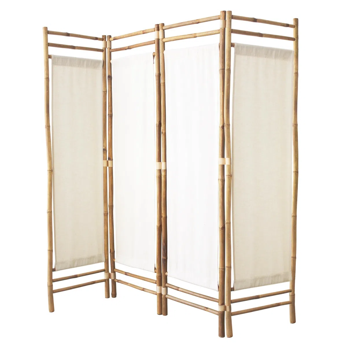 Box & Beyond - Paravento da interno - 160 x 160 cm - Separatore di stanza in tela e bambù naturale - a 4 pannelli - per camera da letto, soggiorno - divisorio amovibile