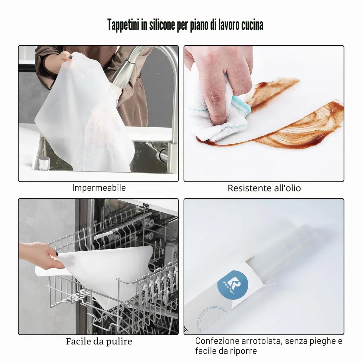 KitchenRaku Tappetino Silicone 60x40cm, antiscivolo resistente al calore grado alimentare lavabile in lavatrice Protezione Superficie di Lavoro Tavola da Disegno per Bambini BPA-free,Trasparente