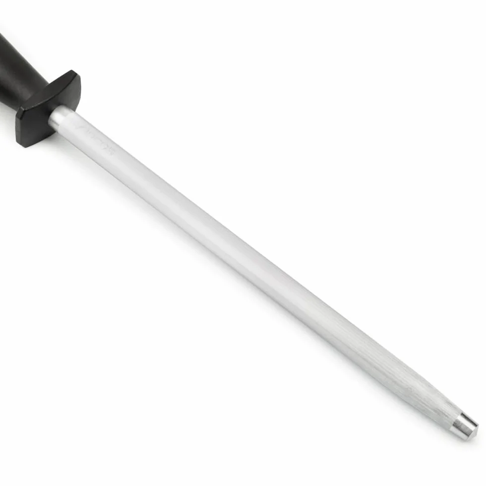 ARCOS Afilatore in Acciaio Nitrum e Lama 250 mm – Corpo in Acciaio al Carbonio Rivestito in Cromo, Manico in Polipropilene, Forme Leggere e Morbide – Nero, Serie Chaira