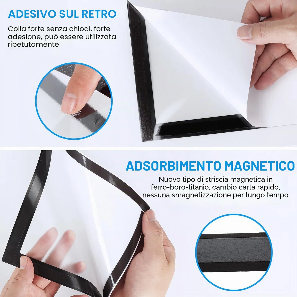 Set di 12 cornici magnetiche adesive A4 pieghevoli con chiusura magnetica,cornice magnetica autoadesiva,Adatto per la decorazione delle pareti della cucina e della camera da letto