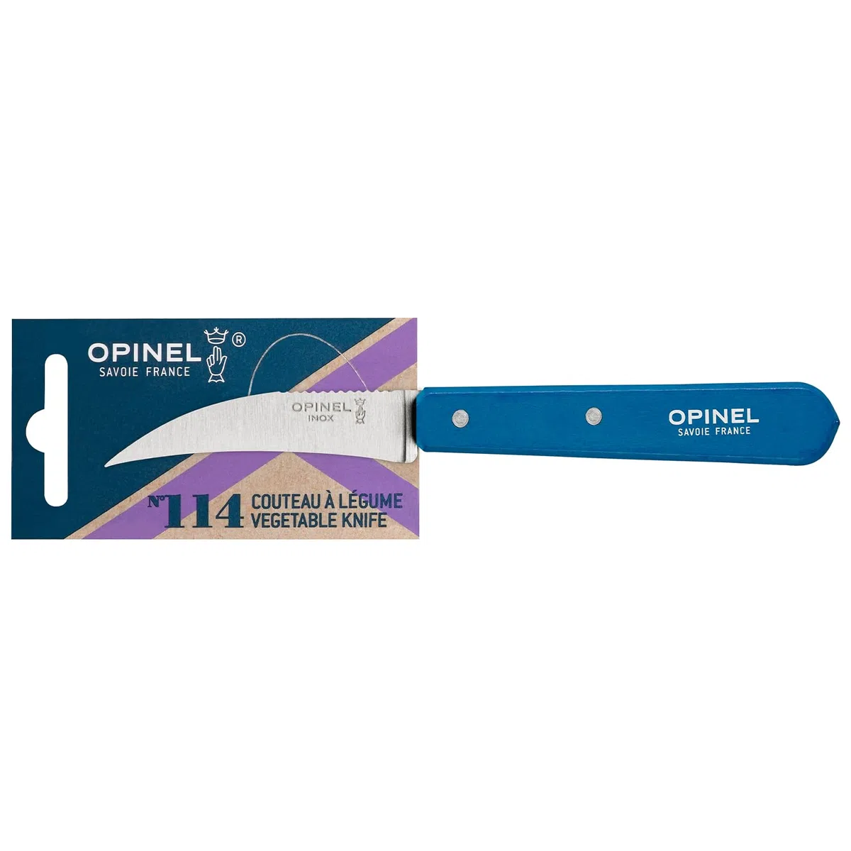 OPINEL Essential No.114 - Coltello per verdure, manico in legno di carlino, prodotto in Francia, colore: Blu scuro