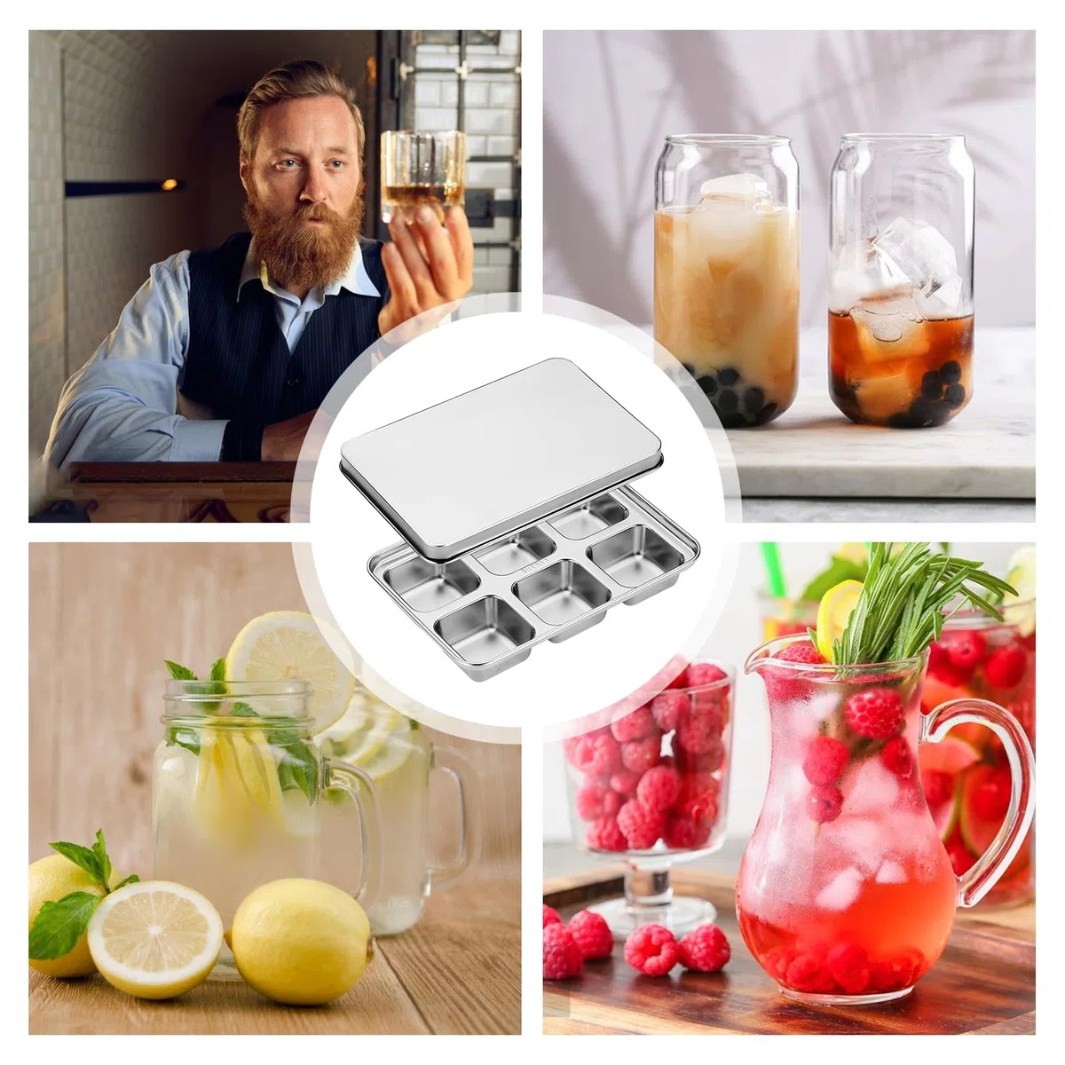 Metal Ice Trays, Cube Mold Maker, 7.3in Stainless Steel Holder, Reusable Authentic Design, Easy Release Structure for Coffee, Beverage, Baby Food, Breastmilk, Kitchen, Home