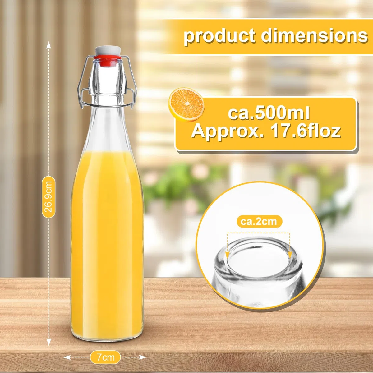 Bottiglie di Vetro con Chiusura a Leva da 500 ml, 6 Pezzi Bottiglie da Riempire, Bottiglie Vetro 0.5 Litro, Bottiglie Vuote Bottiglia di Succo per Aceto, Succo, Bevande Fatte in Casa, Birra e Limonata