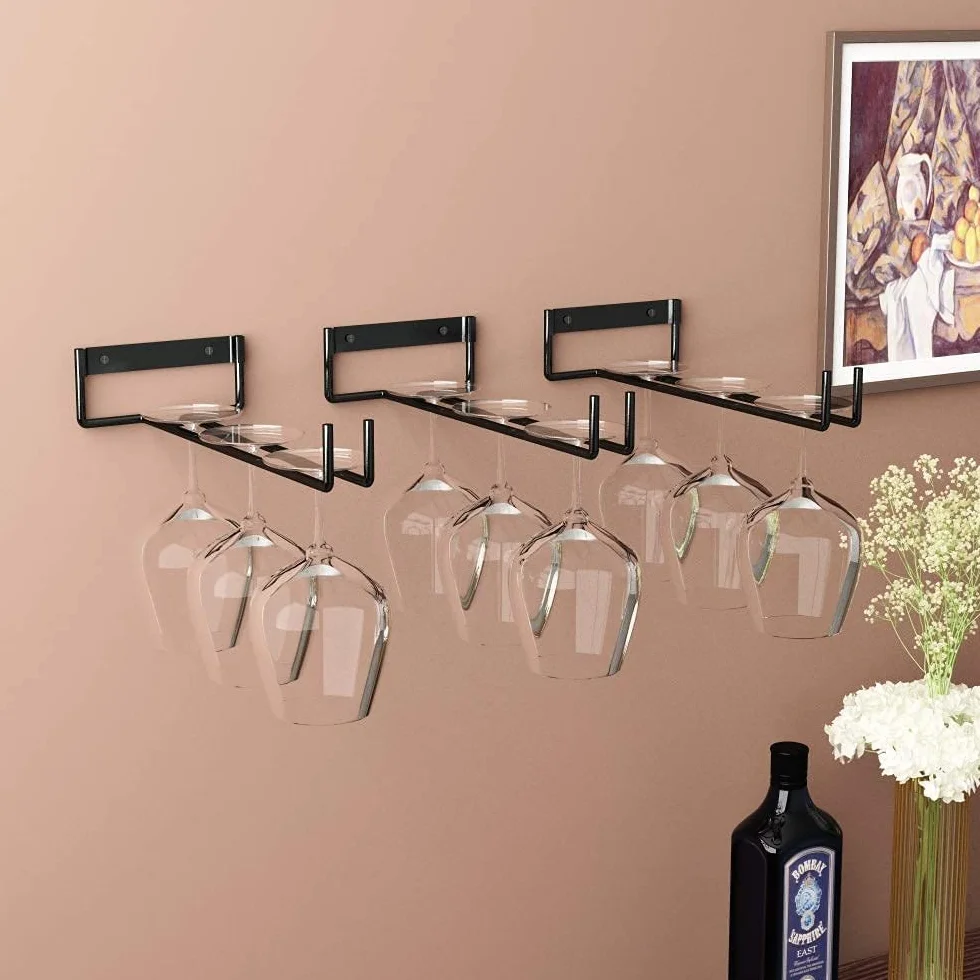Portabicchieri da Vino, 2 Pezzi Portabicchieri Sospeso Porta Bicchieri Da Mensola, Porta Calici Sotto Armadio, Porta Bicchieri Organizer per Casa e Bar