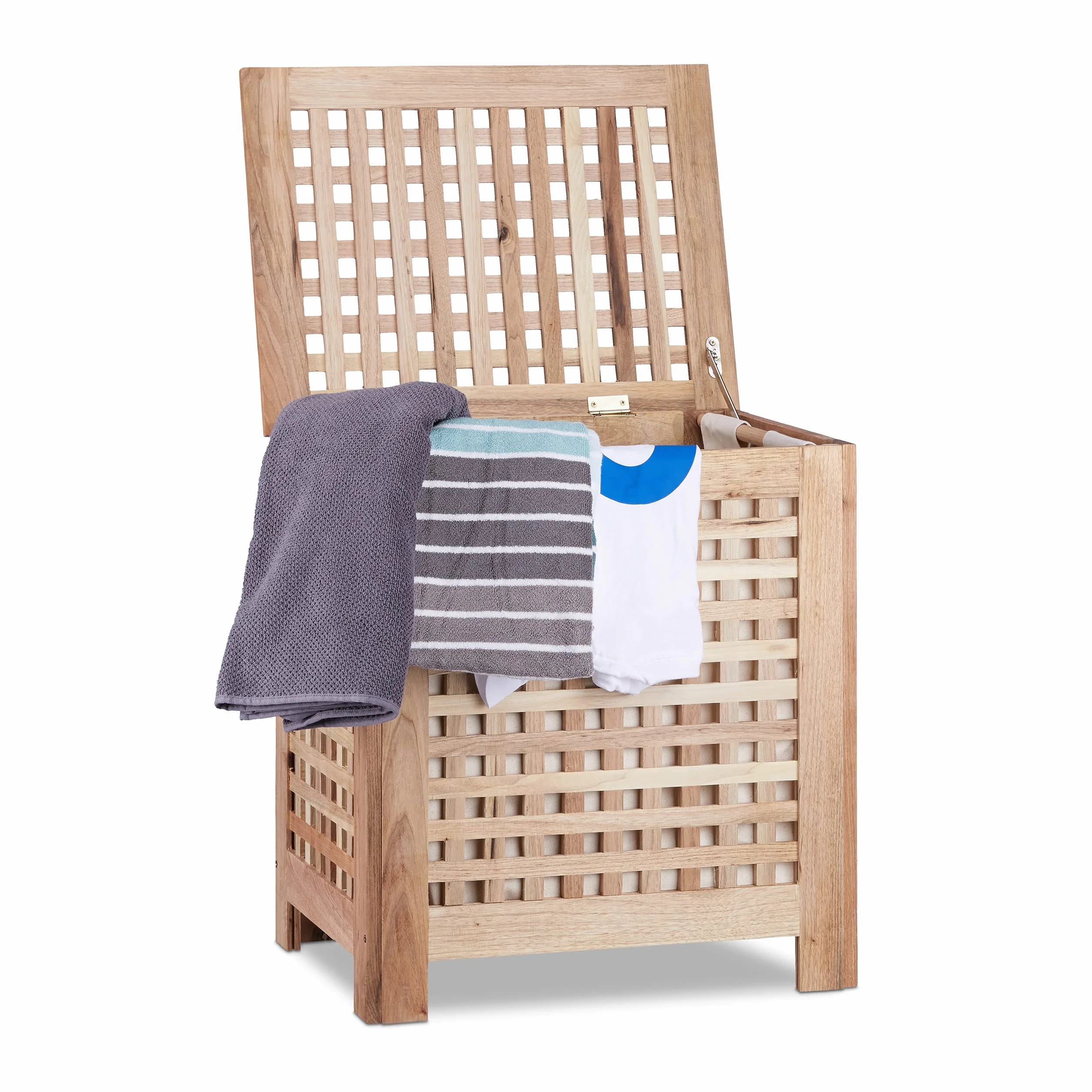 Relaxdays Cesto Portabiancheria, Cesta in Legno, con Sacco e Coperchio, 70 L, HBT: 55,5x52,5x39,5 cm, colore naturale