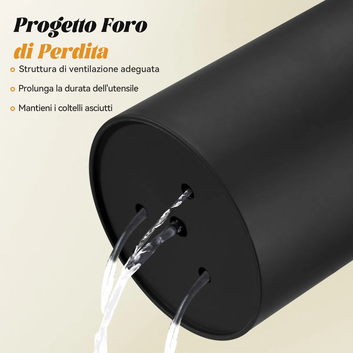Ceppo Portacoltelli senza Coltello - Ceppo Portacoltelli non Attrezzato - Ceppo per Coltelli Nero con Lamelle Flessibili - Porta Coltelli da Cucina con Cassetto Portacoltelli