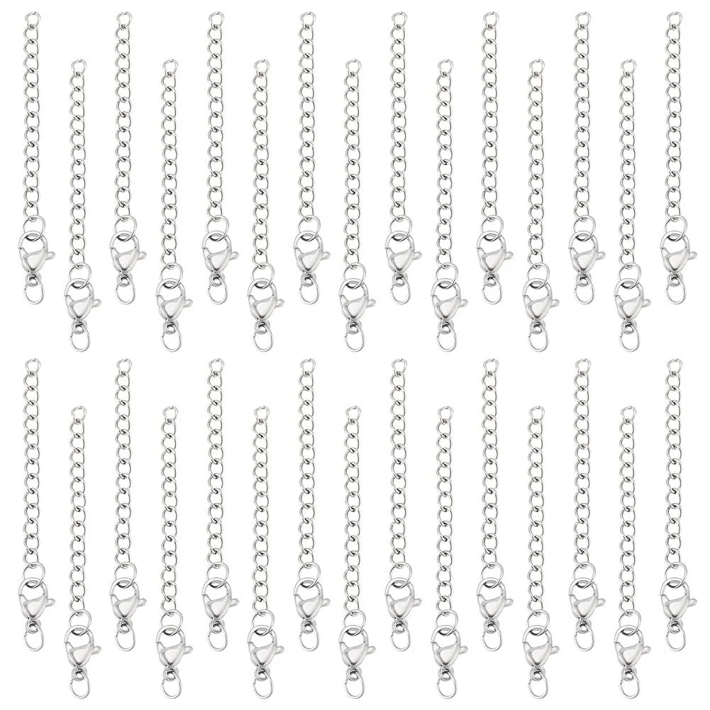 UNICRAFTALE 30 pz 55mm di Lunghezza 304 Catene in Acciaio Inox Estensori per Catena Barbazzale con Fermagli Ad Artiglio di Aragosta Estensione Anello di Salto Aperto per Creazione di Gioielli Collane