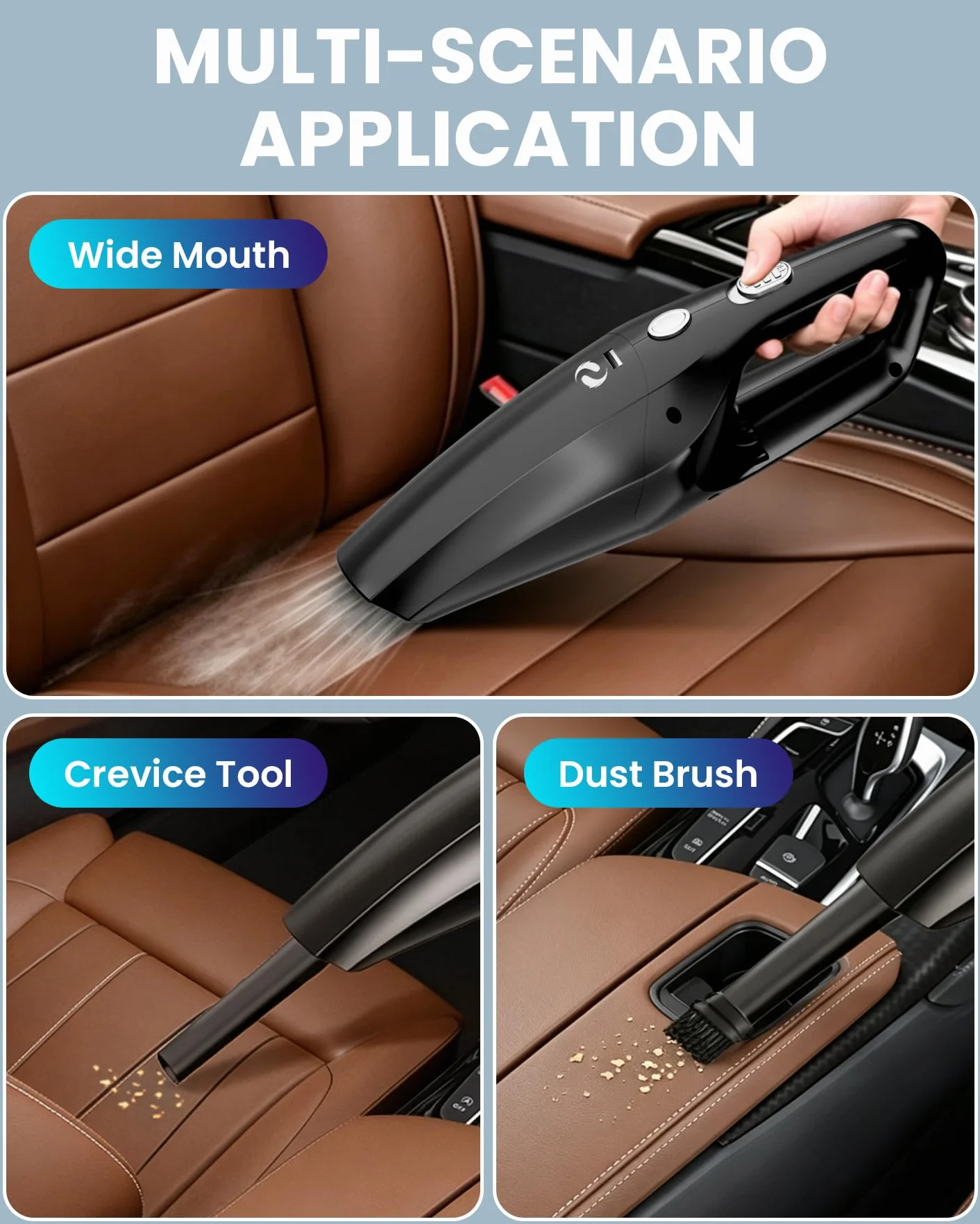 Aspirapolvere Auto, Aspirapolvere Portatile, Mini Aspirabriciole, Aspirabriciole Senza Fili Potente Ricaricabile con Filtro HEPA Lavabile, Per, Casa, Ufficio, Per Uomini e Donne