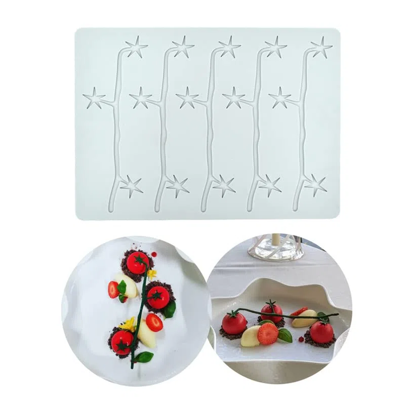 Stampo per torta in pizzo, stampi per fondente in pizzo in silicone, stampo per impressione di zucchero artigianale, decorazione per cucina molecolare, torta commestibile, 5 fori ramo di pomodoro