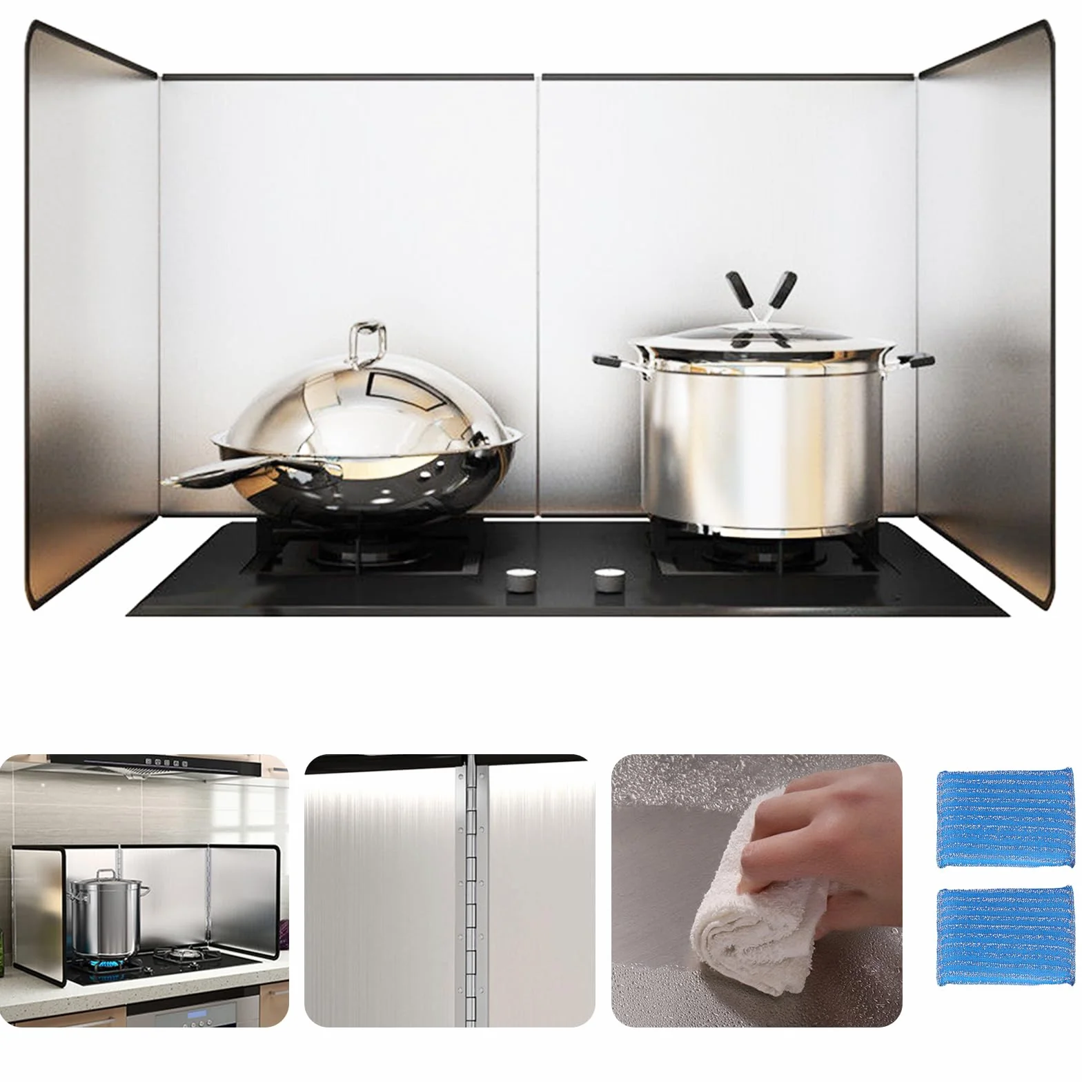 Aisny Piastra Antispruzzi da Cucina, Schermo Antispruzzi da Cucina in Acciaio Inox, 80x40x30cm Piastra Antispruzzi da Cucina Pieghevole Deflettore per Fumo D'Olio, Protezione Antispruzzi per Fornello