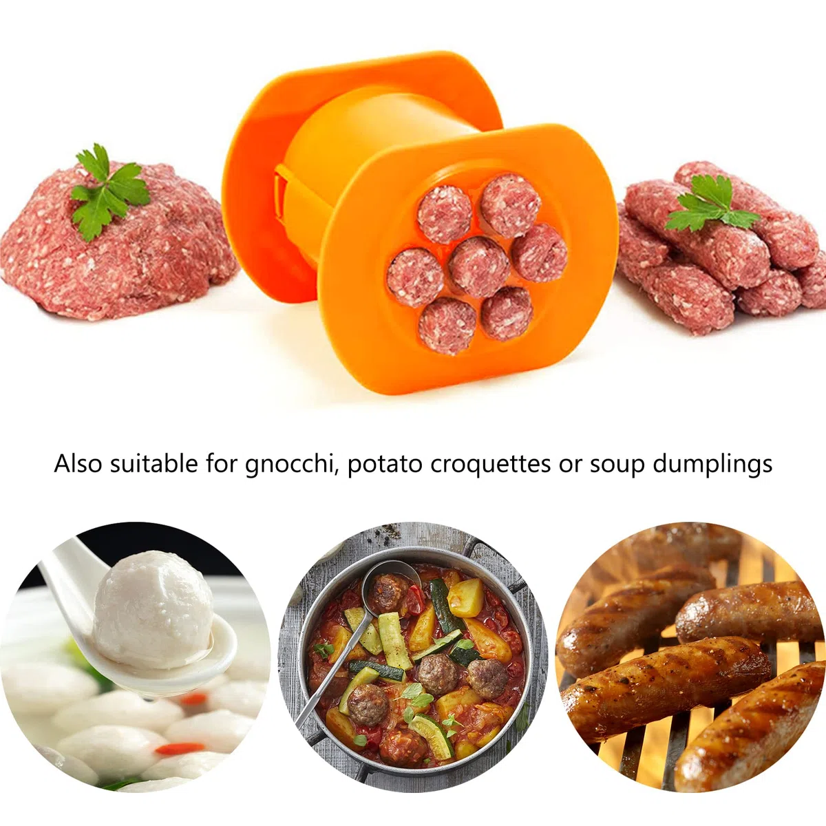 Cevapcici Press Maker, Stampo per Salsicce e Hot Dog, Macchina per Pressare Strisce di Carne a 7 fori, Non Appiccicosa, Macchina Manuale per Fare Salsicce Fai da Te (Arancione)
