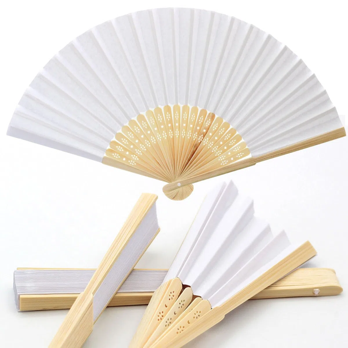081 Store - 120 VENTAGLI di Legno Bambu' E Carta Bianca per Matrimoni Wedding Sposa Eventi SEGNAPOSTO Chiesa