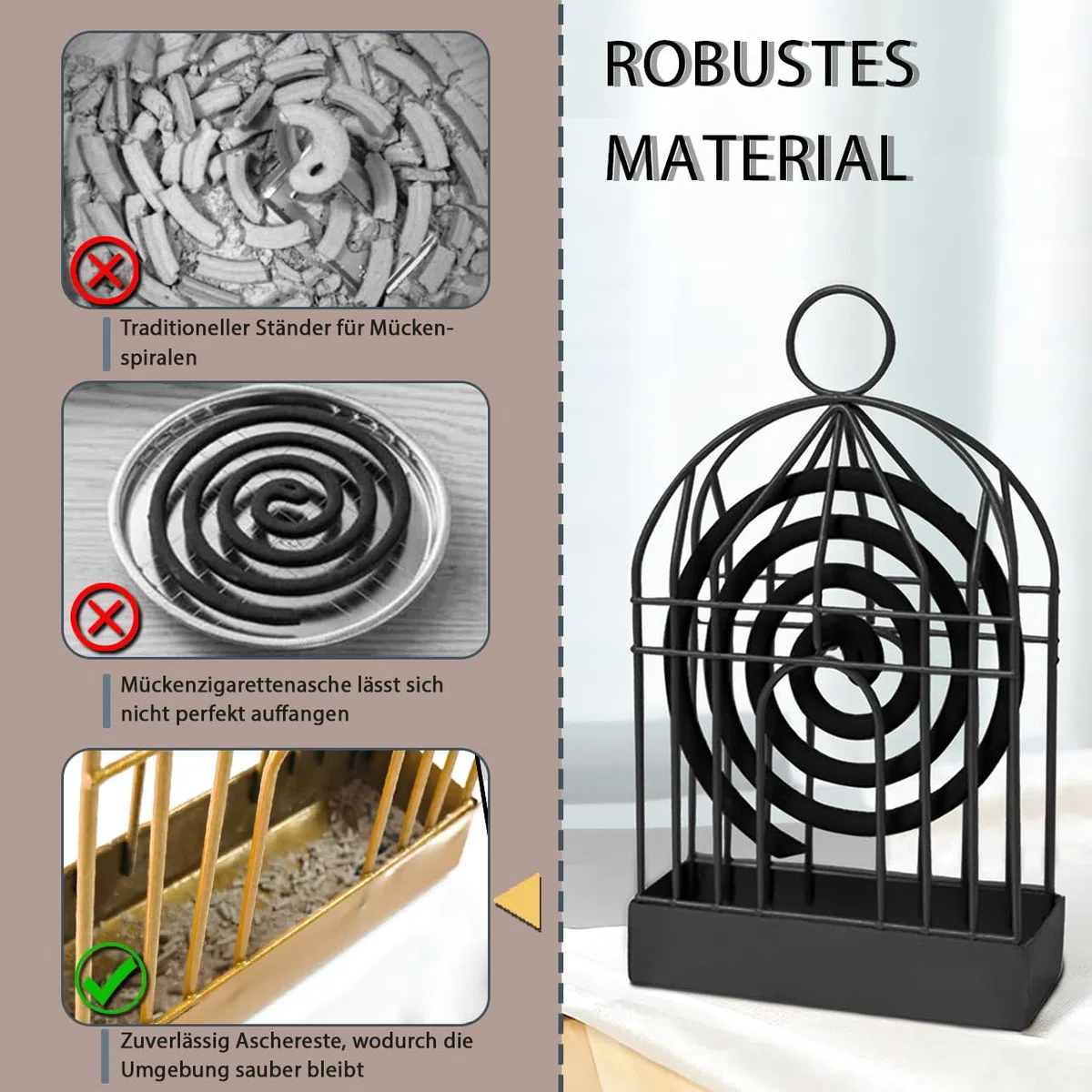 2 Pezzi Porta Spirale Antizanzare in Metallo, Supporto Retrò a Forma di Gabbia per Incenso, Decorazione Elegante per Giardino e Casa (Nero)
