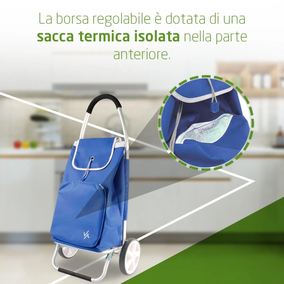 Amig - Carrello della spesa a 2 ruote - Borsa regolabile - Alluminio leggero - Carico massimo 15 kg - Capacità 50 l - Dimensioni: 95 x 45,5 x 12 cm - Colore: Blu