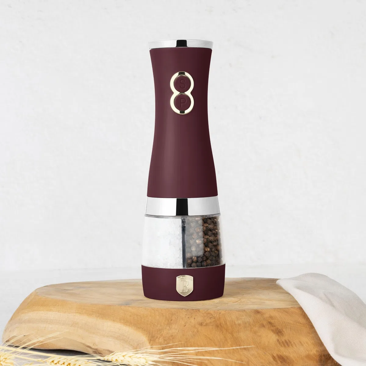 Berlinger Haus Leonardo Collection - Macinapepe elettrico 2 in 1, con macinino in ceramica, 6 batterie AA (non incluse)