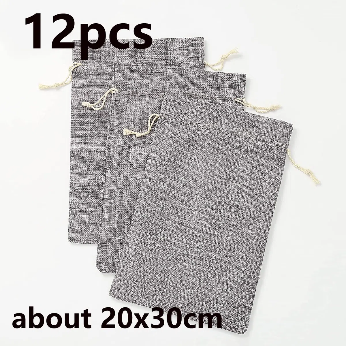 HERZWILD 12pz Borse di Tela con cordone di Sacco di Lino Sacchi di Lino 20x30cm Sacchetti Juta con Coulisse per calendario dell'Avvento (grigio)