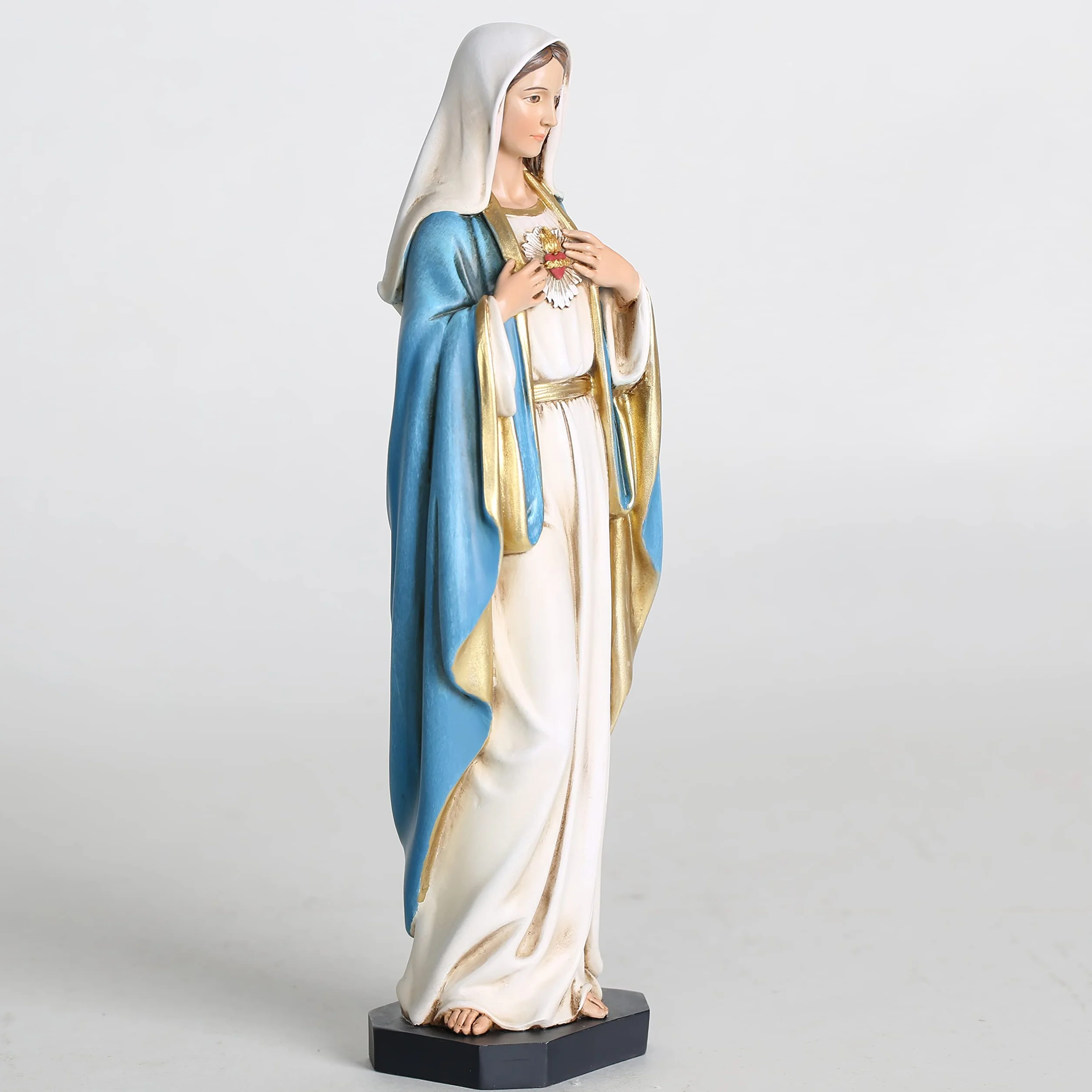 BC BUILDCLASSIC Statuetta cattolica del cuore immacolato di Maria, Beata Vergine Maria, figura materna per altare, regalo religioso per la casa, scultura rinascimentale dipinta a mano, 25,4 cm