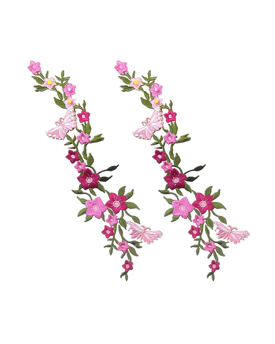 2 toppe ricamate con fiori di farfalle e fiori, in pizzo floreale, per ricamo, fai da te, artigianato, per vestiti, jeans, giacche, borse
