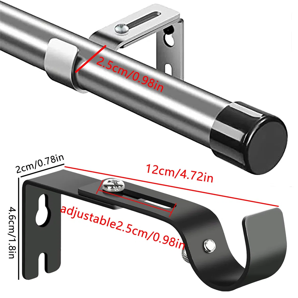 Staffa per bastone per tende bianco, 2 pezzi - Supporto a parete per bastone per tende, regolabile (distanza dalla parete 6-9 cm) - Per bastoni Ø 20-25 mm